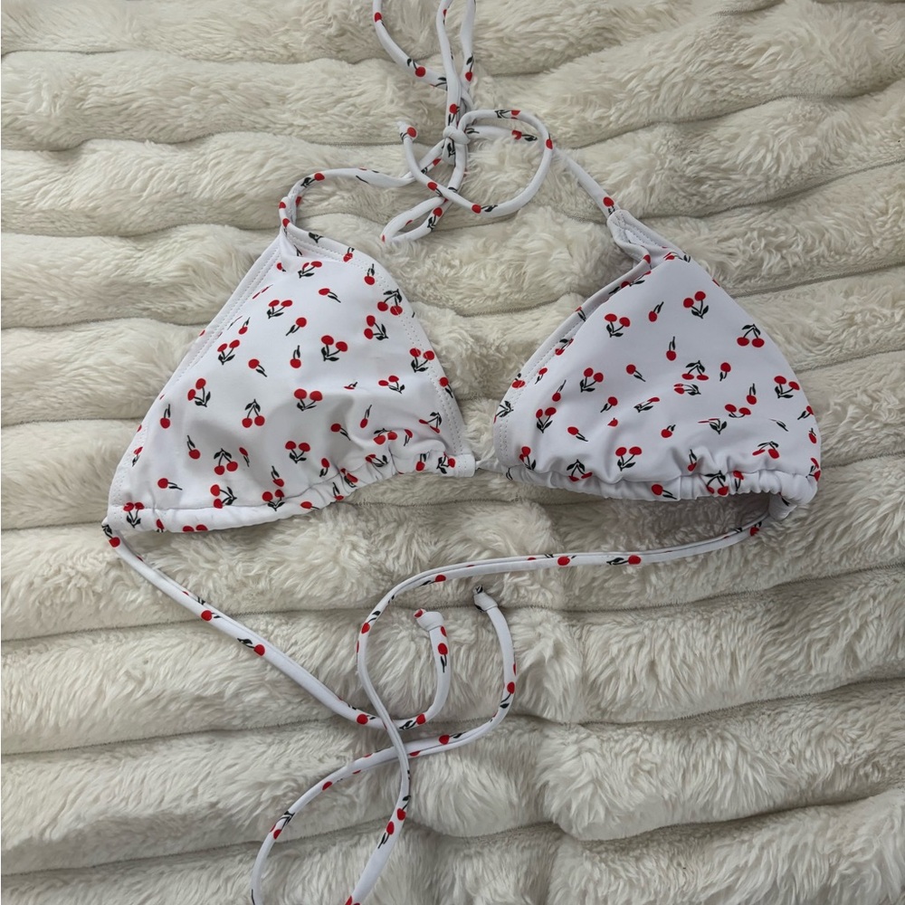 SHEIN White Cherry Print Bikini